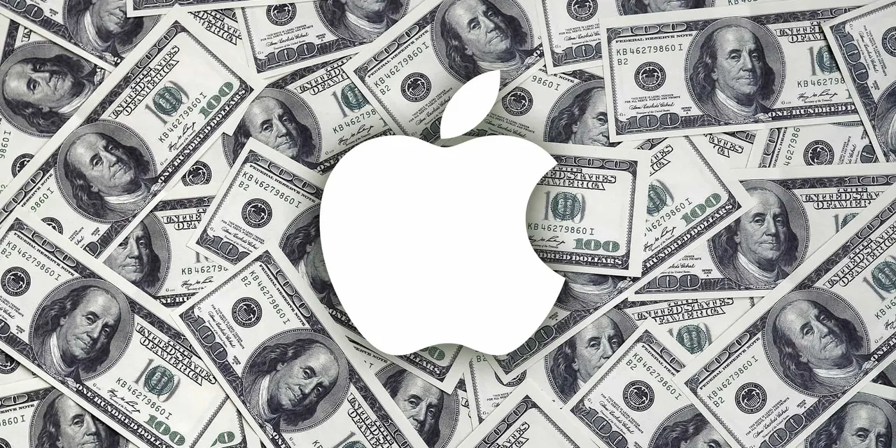 A foldable iPhone Duo displayed in front of a rising stock chart and the Apple logo.