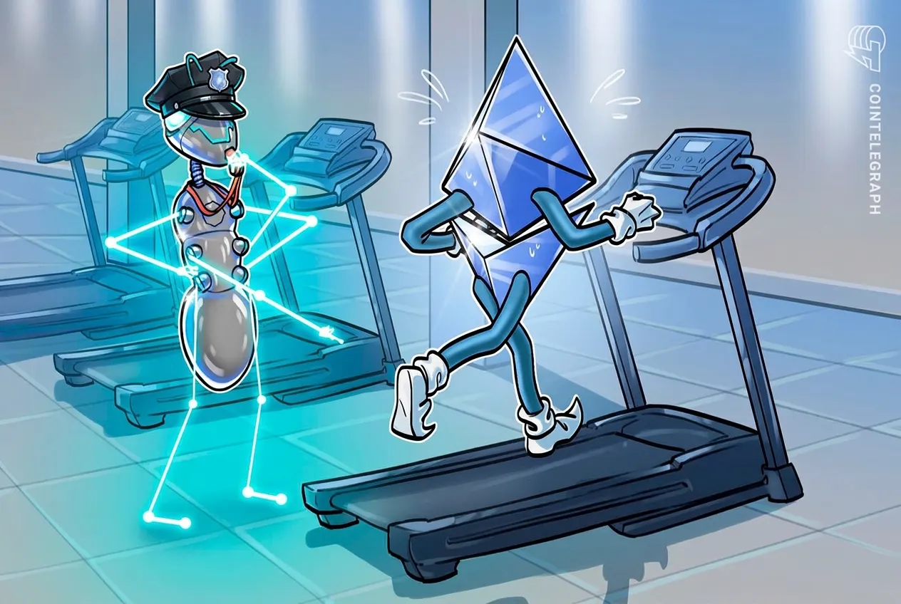 Ethereum logo over lines of smart contract code with a warning symbol, illustrating a delayed network upgrade.