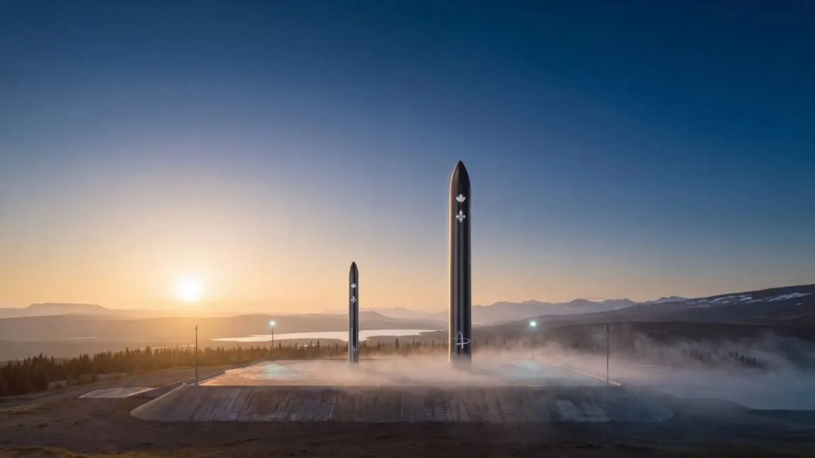 A Falcon 9 rocket stands on a launch pad at sunrise ahead of a mission.