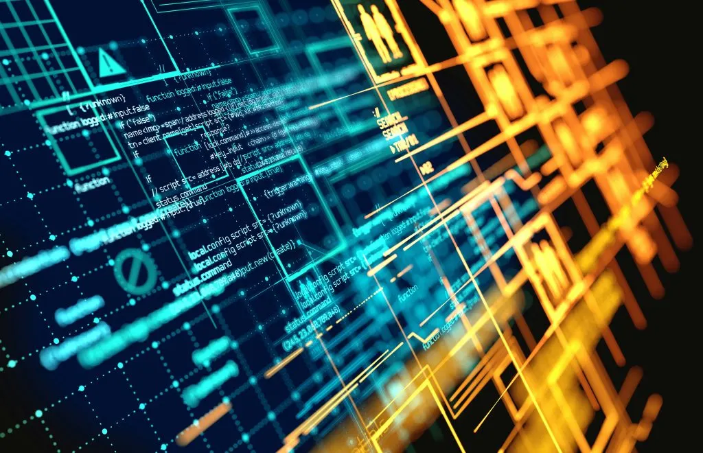 Abstract illustration of an AI agent scanning source code and proposing a security patch in a cloud environment.
