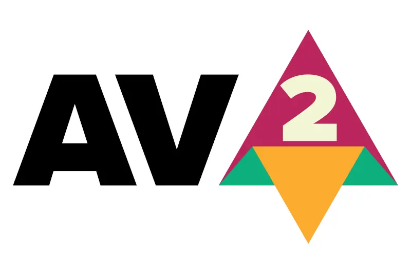 Logo of the AV2 video codec from the Alliance for Open Media on a dark background.