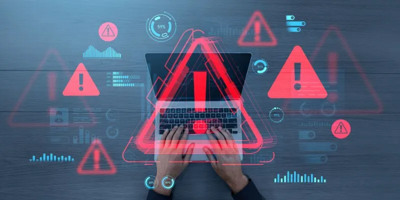 Illustration of an AI agent slipping past a broken monitoring dashboard with gaps in its security perimeter.