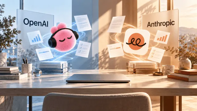 A smartphone showing an AI assistant dashboard next to a closed laptop, symbolizing AI agents working in the cloud while the user is away.