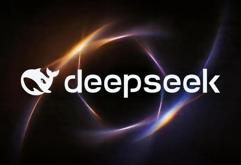 DeepSeek logo displayed on a smartphone screen against a digital map of China.
