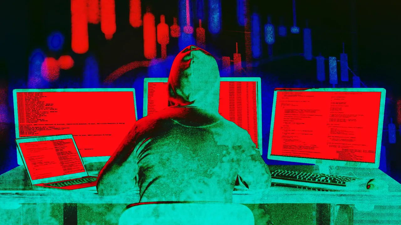 A crypto exchange dashboard with a warning icon over a digital wallet, symbolizing a security incident.