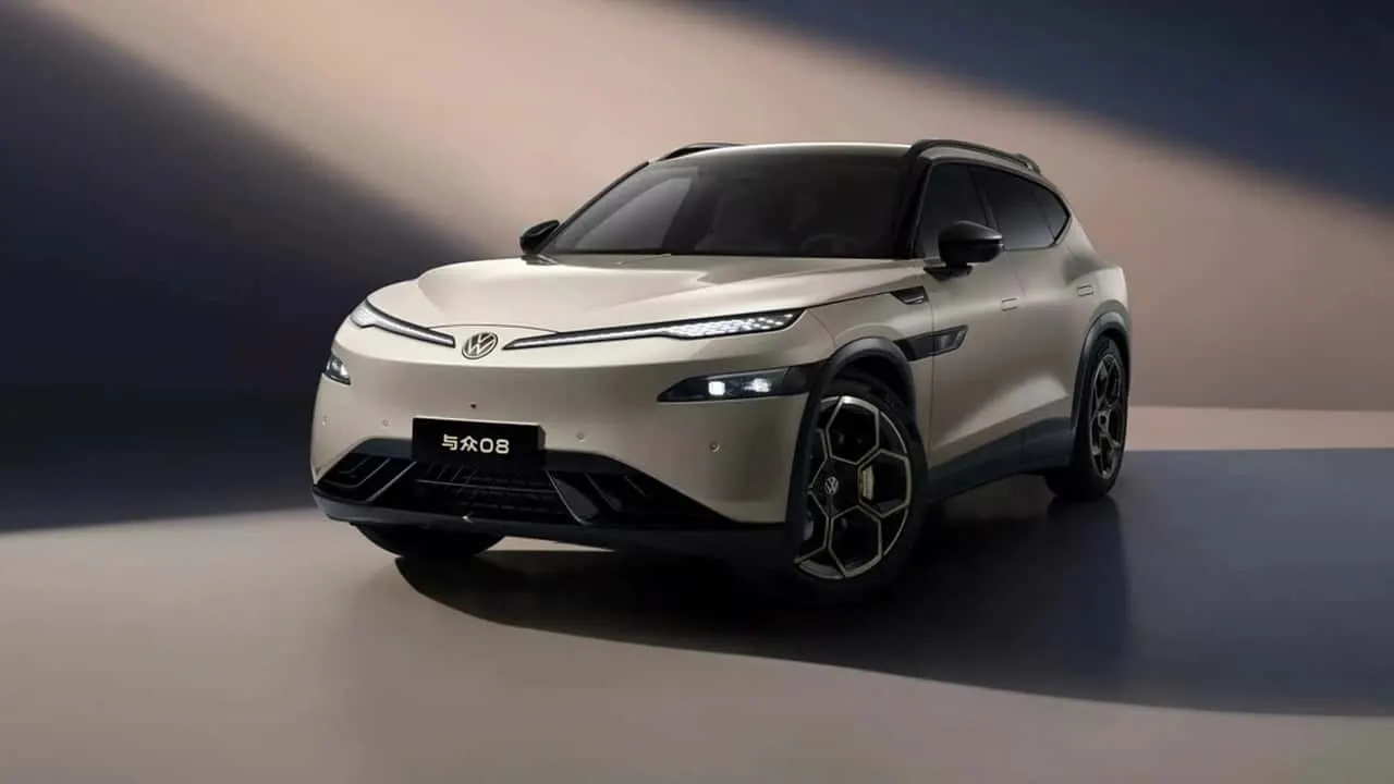 Volkswagen ID. Unyx 08 electric SUV parked in a showroom in China