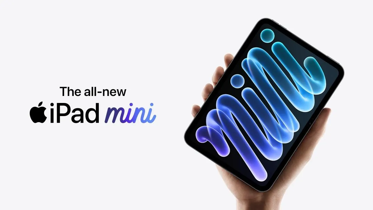 A new iPad mini with an OLED display showing vivid colors and deep contrast.