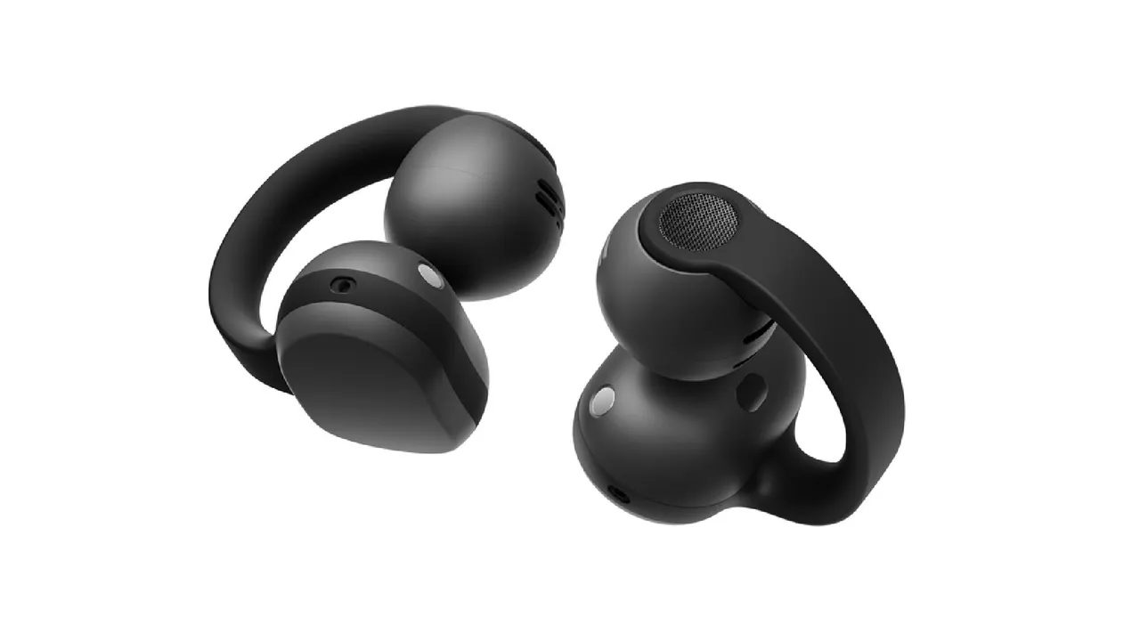 Samsung Galaxy Buds On clip-on open-ear earbuds shown clipped around an ear.