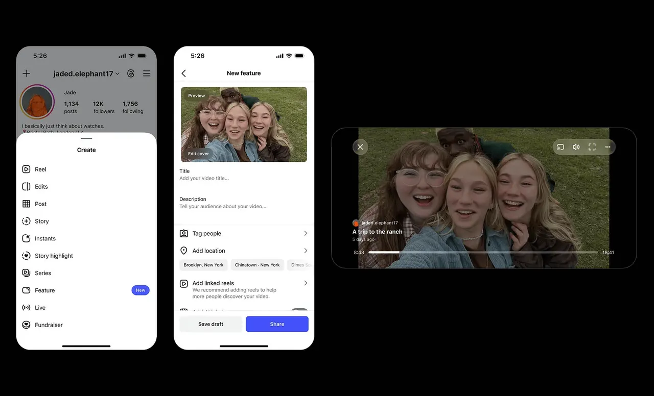Smartphone showing the Instagram app with a horizontal video player and a series episode label.