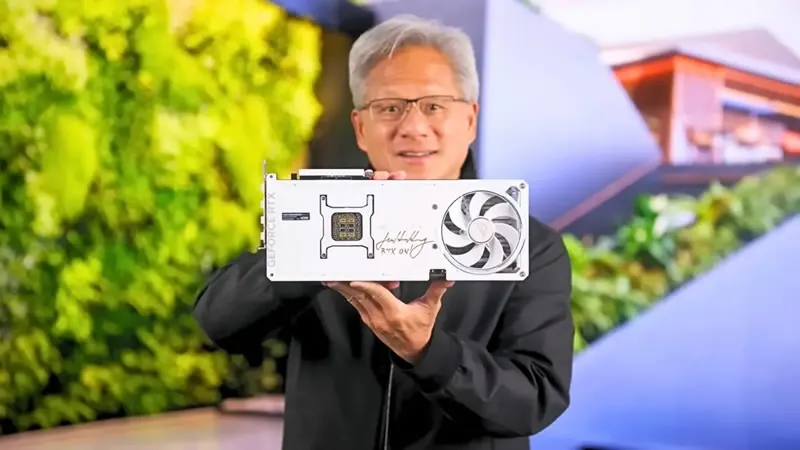 Nvidia GeForce RTX 5090 flagship graphics card shown with its cooler.