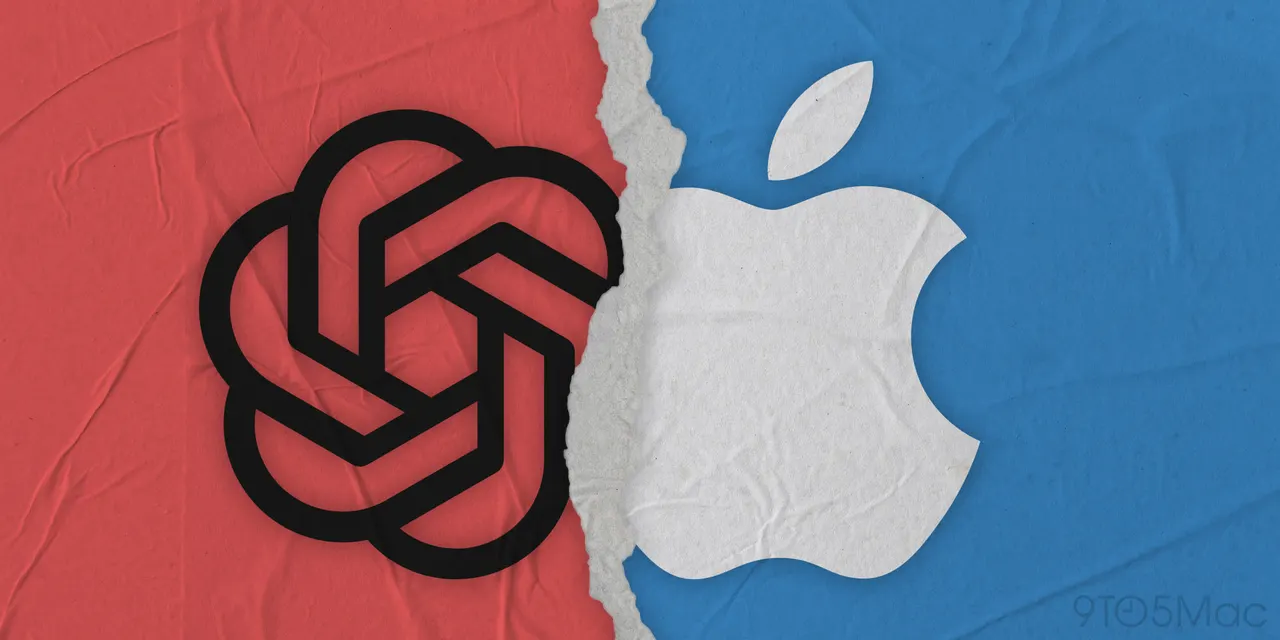 A gavel resting on legal documents beside an Apple logo and an OpenAI logo, symbolizing the trade secrets lawsuit.