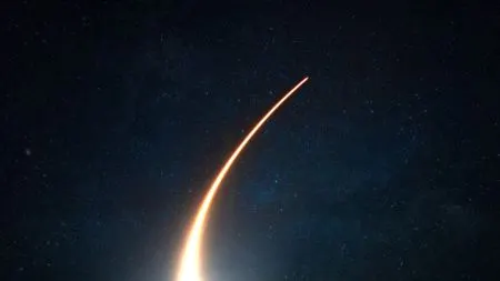 A rocket on a launch pad at dusk, symbolizing European space companies seeking financing.