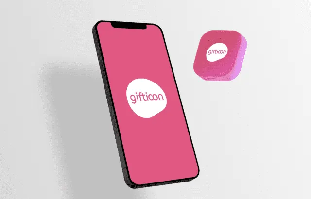 A smartphone showing a mobile gift voucher app with a red security warning icon over it.