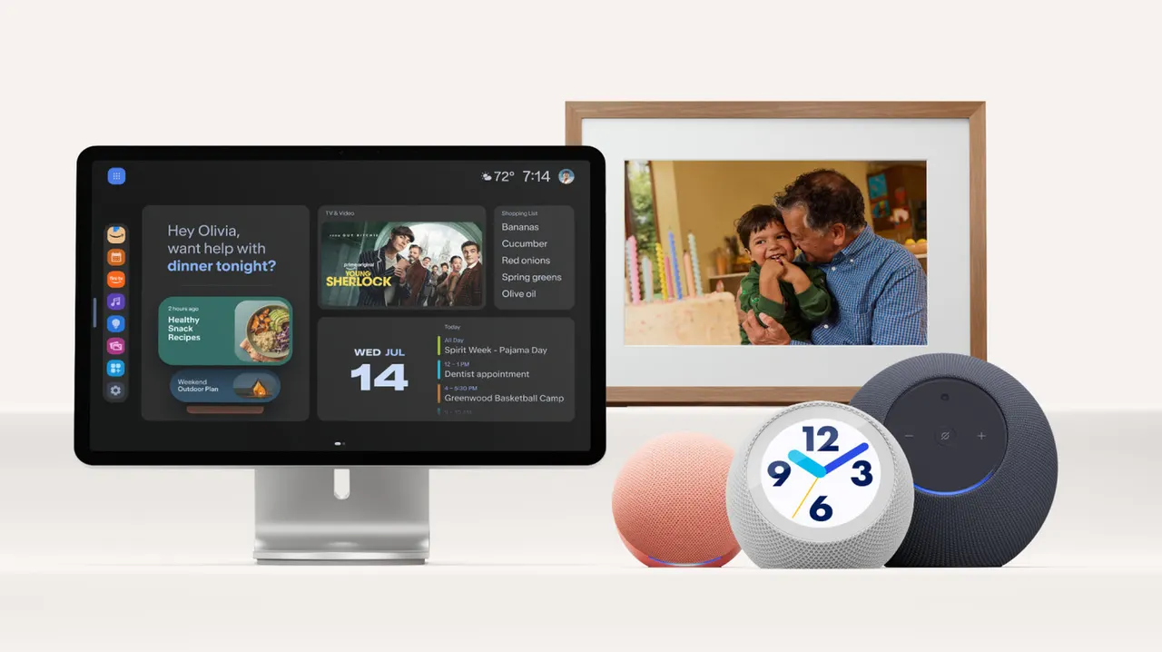 Amazon's new Echo lineup, including the Echo Dot, Echo Studio with Camera, Alexa Photo Frame, Echo Time alarm clock and Echo Show 16.
