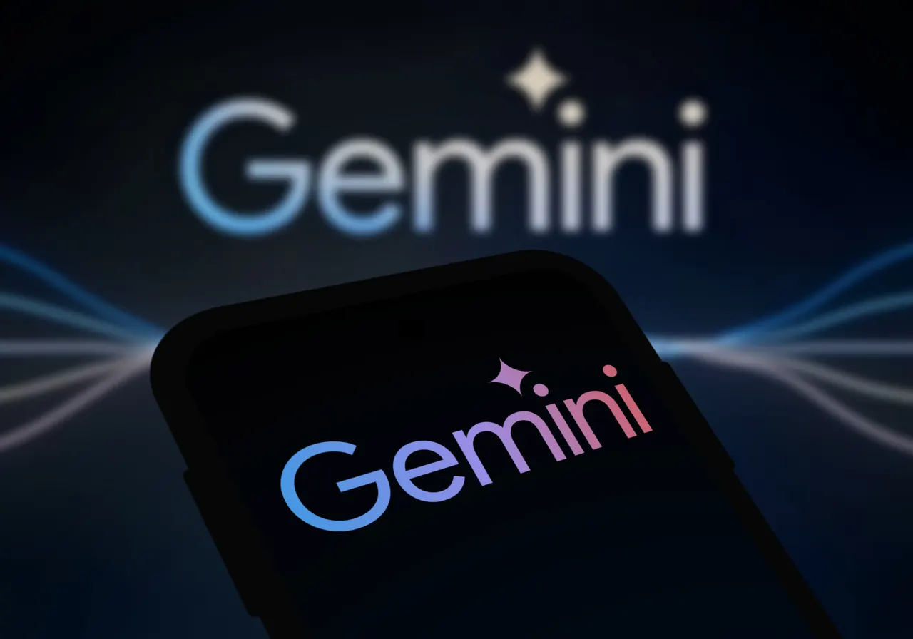 Abstract illustration of Google's Gemini 4 Carbon language model and Genie 4 world model with glowing digital landscapes.
