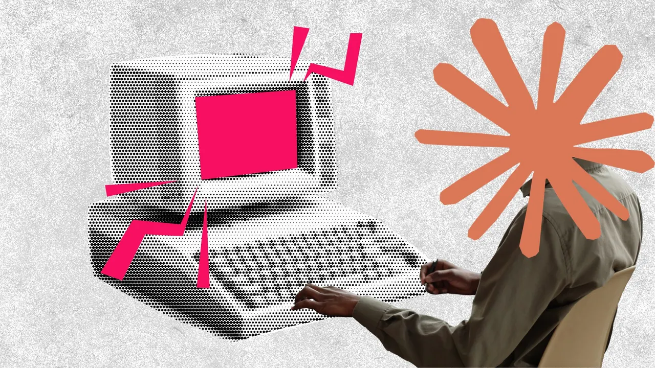 Developer's laptop screen showing a code editor with a red security warning over an extension marketplace