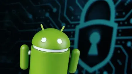An Android smartphone stuck on a boot screen next to an incoming text message icon, illustrating a crash caused by a malicious SMS.