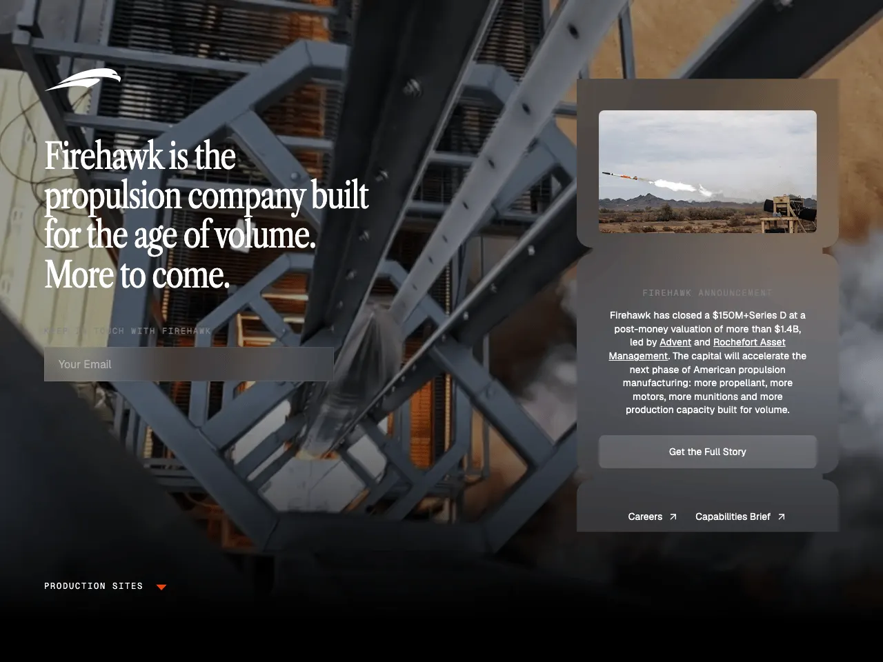 Solid rocket motors and propellant production equipment at a defense manufacturing facility.