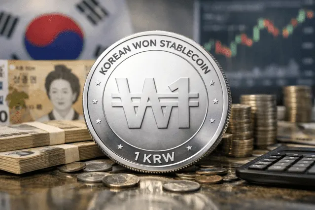 Payment card beside stablecoin tokens, symbolizing South Korean card companies testing stablecoin payments.