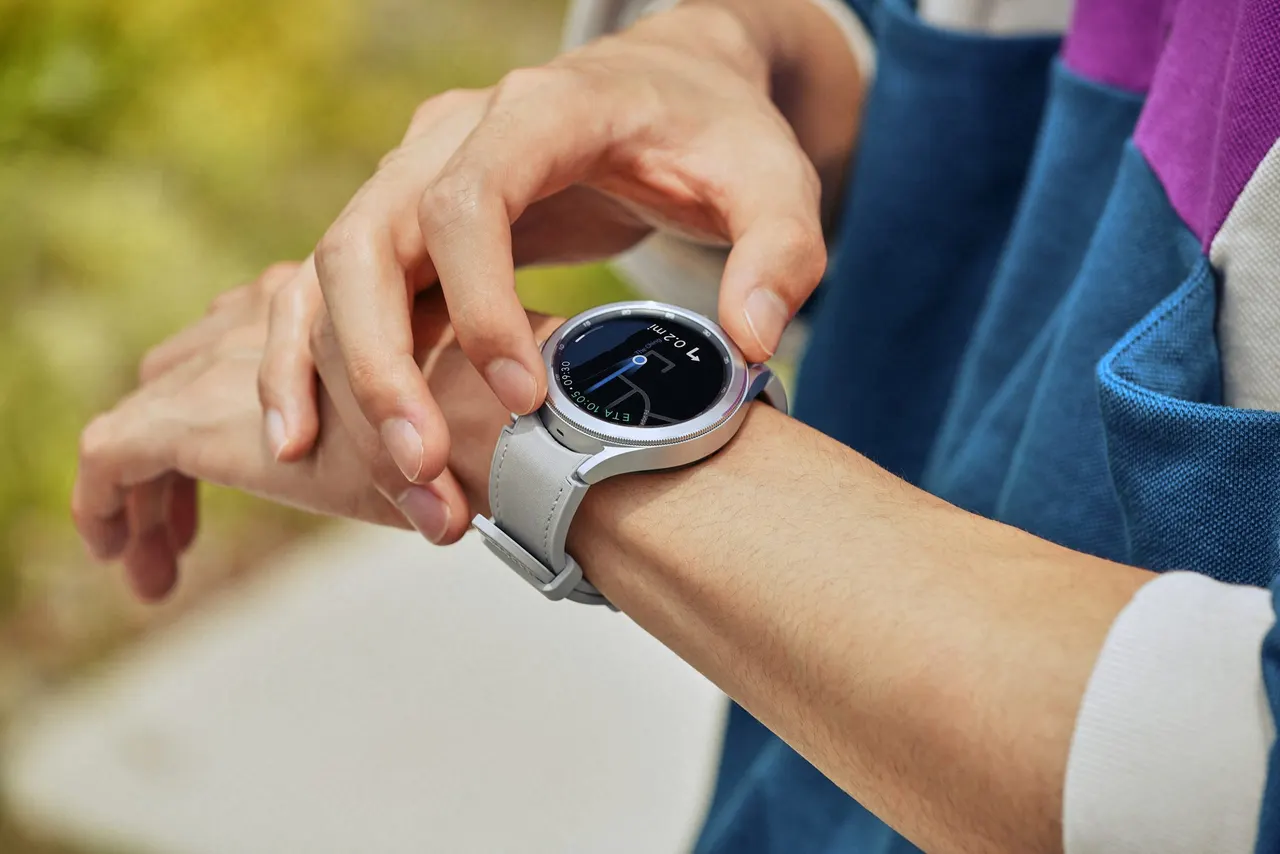 Samsung Galaxy Watch smartwatches displayed side by side showing watch faces