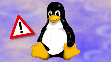Glowing network cables connected to a server rack with a warning symbol, illustrating a critical Linux kernel vulnerability.