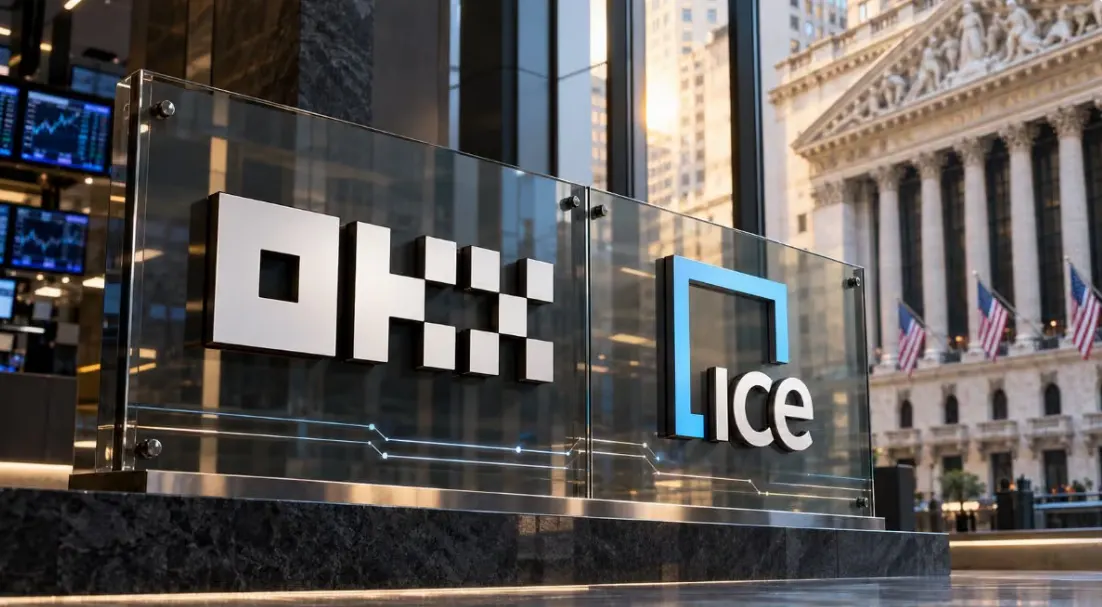 Stock exchange trading screens with digital token graphics representing tokenized equities.