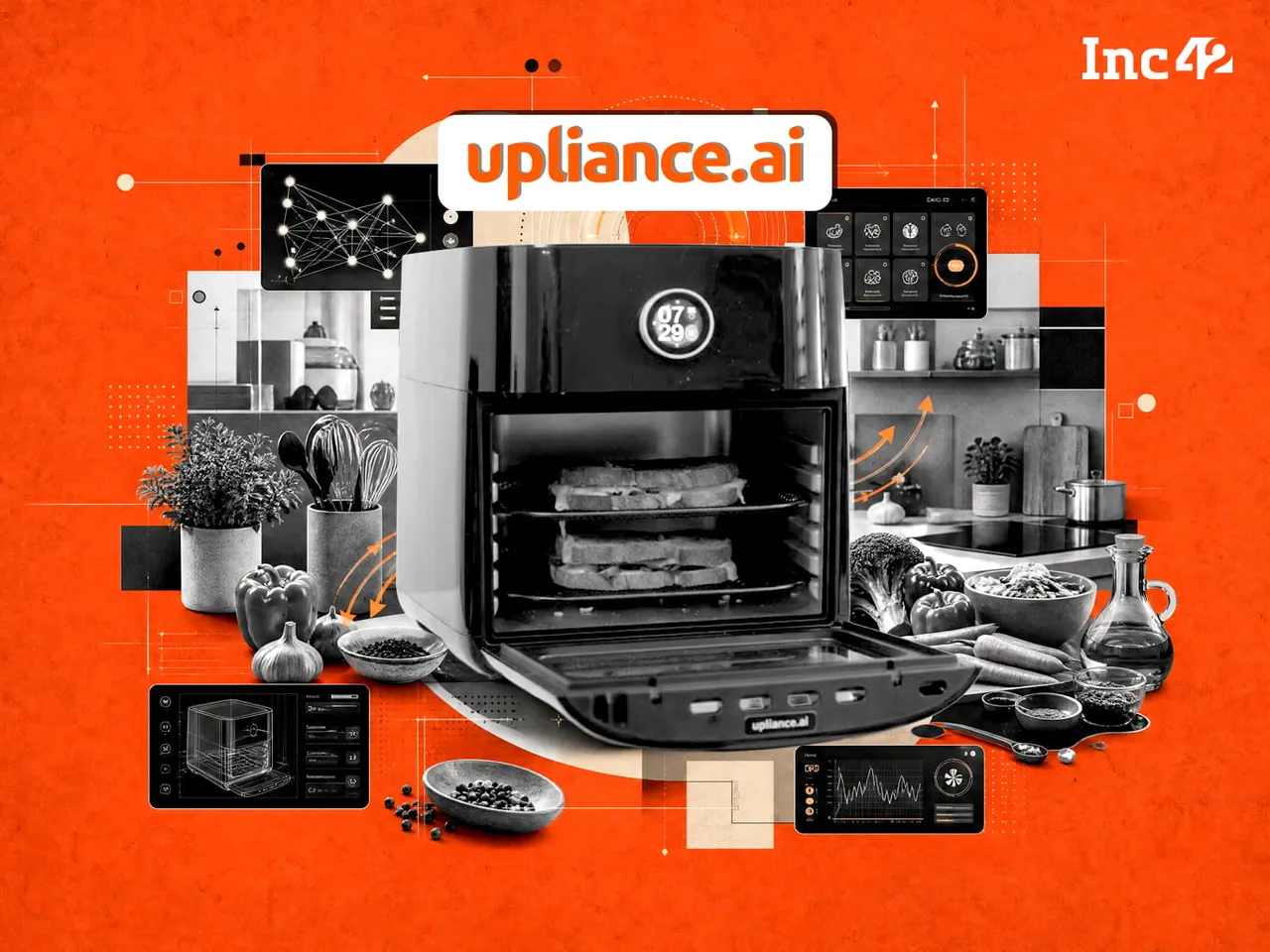 A smart countertop cooking assistant and air fryer oven from an Indian kitchen appliance startup in a modern home kitchen.