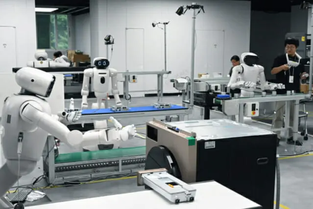 LG Electronics Cloid semi-humanoid robot being assembled by hand at a data factory in Seoul
