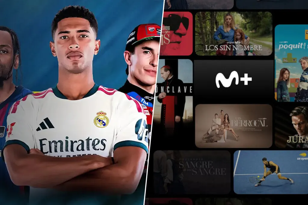 A smartphone and TV showing a football match, representing sports streaming subscriptions in Spain.